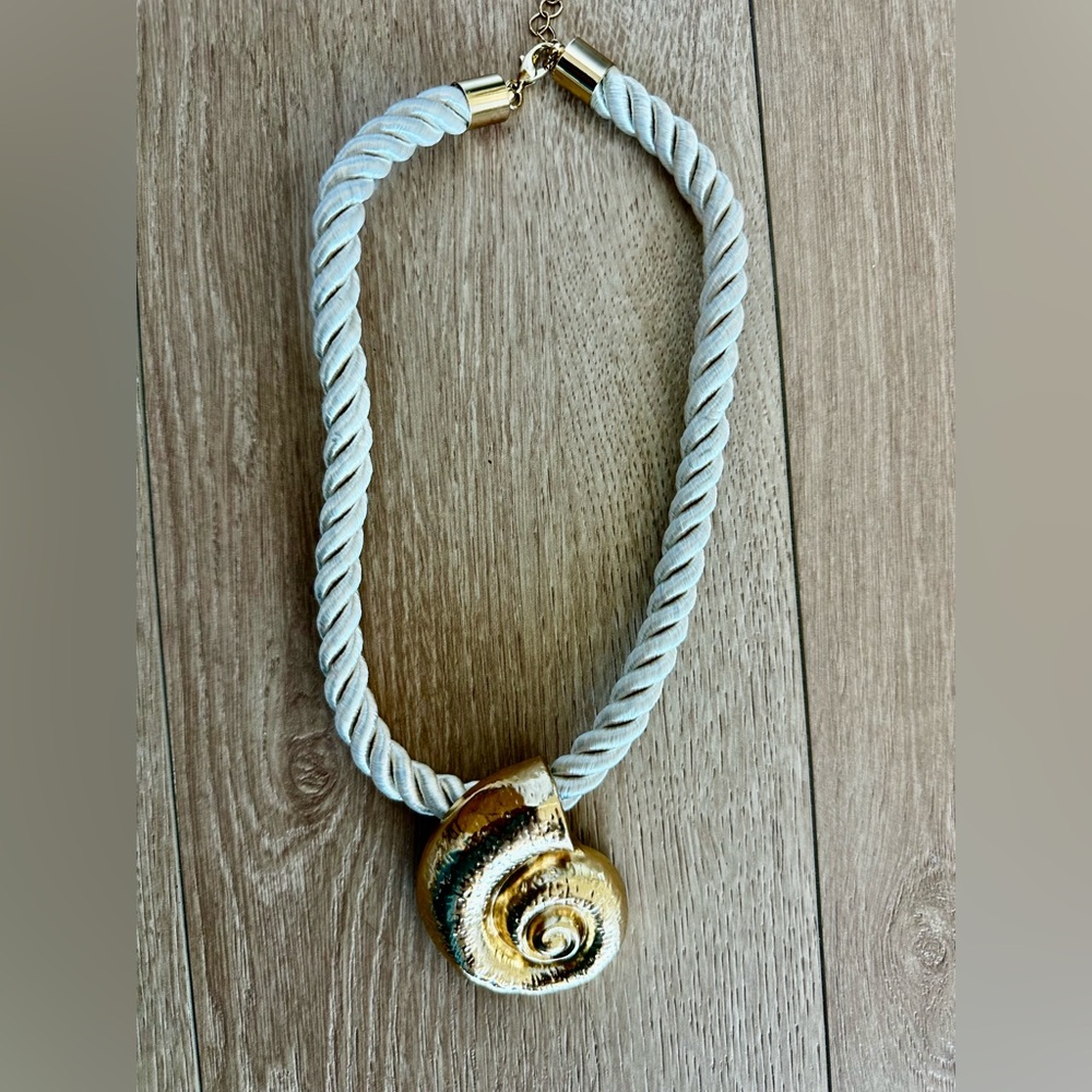 Nautilus Shell Gold Rope Statement Necklace By Piper K New